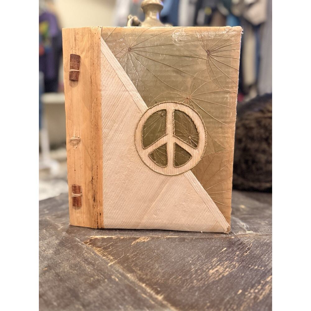 Handmade Natural Palm Leaf Scrapbook Photo Album 8.5x9.75" Wood Paper String